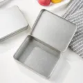 Rectangular silver metal tin box storage container for jewelry, cards, and small items. - 115x85x22mm Frosted Silver Flip Cover