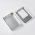 Silver rectangular tin box with window lid, metal storage container for USB drive and small items. - Lid & Base Half Window / 115x85x22mm / Silver