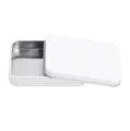White metal storage tin box rectangular small gift container for flash drive and cards. - Flat Lid White