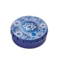 Boite de rangement ronde en metal avec motif floral bleu et blanc pour bijoux. - Boîte click-clack 55x20 mm C - Porcelaine bleue et blanche