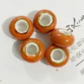 Retro large hole ceramic beads orange glazed flat spacer beads for DIY jewelry making 5pcs - 9x15mm Hole approx 6mm / Large Hole Flower Glaze Beads (Orange)