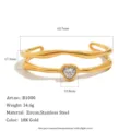 Detailed view of 18K gold plated heart bangle with zircon and size specifications - Heart Style(B1000_Gold) / Gold