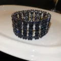 Breites Strass Armband, glitzerndes dunkelblaues Diamant Mode Manschette Schmuck für Frauen. - Blau