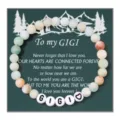 Personalized natural stone beaded bracelet with custom name message card for ideal gift - Frosted Green GIGI