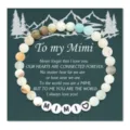 Custom gemstone beaded bracelet with mountain card and Mimi letter design, perfect gift. - Frosted Green MIMI