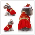 Robe royale de Noël en velours rouge pour chien avec bordure dorée et chapeau couronne. - SDZ98 rouge