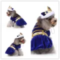Adorable costume royal bleu en velours pour animal avec chapeau couronne pour fete. - SDZ99 bleu
