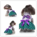 Jolie robe de chien sirène mignonne avec nœud et jupe scintillante pour petits chiens chiots. - SDZ93 argent