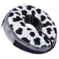 Inflatable pet recovery collar, cow print plush dog cone, soft Elizabethan ring. - Cow