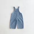 Baby light blue denim overalls detail, featuring a cute chest pocket and metal button straps. - 80cm / Blue