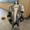 Summer oversized square scarf shawl with black white chain pattern elegant beach sun protection. - 9# Premium Cloud Chain