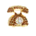 Vintage Telefon Brosche mit braunen Strasssteinen goldfarbene Legierung Kristall Schmuck - Braun Telefon Stil (C2748-2)