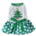 Christmas pet dog dress green polka dot skirt with cute tree embroidery for winter holiday. - SDZ122 Green Christmas Tree Skirt
