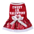 Festive red pet dress with white bow, snowflake print, cute Valentine dog apparel for holidays. - SDZ123 Snowflake Skirt - Red