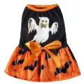 Halloween pet dog dress cute ghost bat print puppy skirt orange black festival apparel - SDZ125 Ghost Bat Skirt - Orange