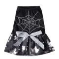 Black pet dog dress with silver rhinestone spider web and ghost print for Halloween party. - SDZ126 Spider Web Ghost Skirt - Black