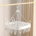 White plastic square drying rack with multiple clips for socks and underwear, windproof. - Square 26 Clips with Shoe Drying Rack / Classic White
