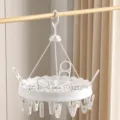 White round multi-clip clothes drying rack for socks and underwear, windproof balcony hanger. - Round 26 Clips with Shoe Drying Rack / Classic White