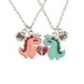 Bonito collar de pareja de dinosaurio magnético BFF rosa verde colgante corazón para amigos - Estilo Dinosaurio (A2894)