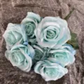 Artificial light blue rose bouquet, silk fabric flowers for wedding decor and home styling. - Light Blue