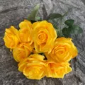 Yellow Artificial Roses Bouquet 7 Heads Silk Fake Flowers for Home Wedding Decor SKU - Yellow