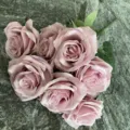 7-fork artificial rose bouquet, silk pink fake flowers for wedding arch and home wall decor. - Coffee