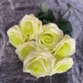 Artificial silk rose bouquet, 7-fork yellow green faux flowers for wedding arch and home decor. - Green