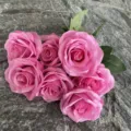 Pink artificial rose bouquet 7-fork silk flowers for wedding arch party home decor. - Light Rose Red