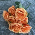 Artificial rose bouquet 7 forks orange silk flowers for wedding arch home decoration - Deep Orange