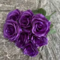 Purple artificial rose bouquet silk fake flowers for wedding and home party decoration. - Deep purple