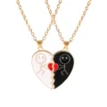 Matching heart couple necklace black white split pendant best friend sweet jewelry gift - Gold Style