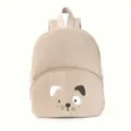 Beige corduroy backpack for students, cute puppy embroidery school bag, casual daily daypack - Khaki Dog