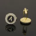 Vintage gold tone letter A cufflinks with sparkling rhinestones and black enamel center design - B1396-A Cufflinks