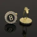 Elegant gold-tone crystal letter B cufflinks vintage rhinestone men shirt suit accessories - B1396-B Cufflinks