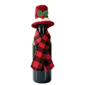Weihnachts-Weinflaschen-Dekoset mit rot-schwarz kariertem Schal und kleiner Mütze - Roter Zylinder Und Karierter Schal