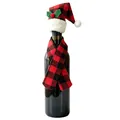 Weihnachts-Weinflaschendekorationsset mit rot-schwarz karierter Mütze und Schal. - Karierter Spitzer Hut Und Karierter Schal