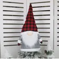 Christmas gnome tree topper with red and black buffalo plaid hat and white beard - Black & Red Plaid Gnome