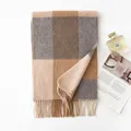 Classic British style plaid cashmere scarf in warm brown and grey for autumn and winter - FHY25-7126-1 Camel & Grey Plaid