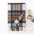 Classic British style plaid cashmere scarf in navy and camel for autumn and winter - FHY25-7121-3 Blue White Coffee Plaid