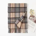 Elegant British style plaid cashmere scarf in neutral camel and grey SKU presentation - FHY25-7125-1 Grey Camel Brown Plaid