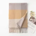 Classic British style checkered cashmere scarf with fringe in soft earth tones - FHY25-7127-1 Yellow & White Plaid