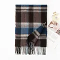 Classic British style plaid cashmere scarf featuring soft blue and brown patterns - FHY25-7128-1 Coffee and Blue Plaid