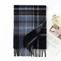 Classic blue and navy plaid cashmere scarf with soft fringes for autumn winter - FHY25-7129-1 Plaid Scarf in Dark Blue & Black