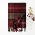 Classic British style red and brown plaid cashmere scarf with fringes for winter - FHY25-7132-1 Plaid Scarf in Coffee & Red