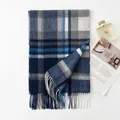 British style plaid cashmere scarf in elegant blue and grey tones - FHY25-7135-1 Blue & White Plaid