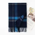 Classic navy and blue plaid cashmere scarf with soft fringe details for the winter - FHY25-7139-1 Zhilange