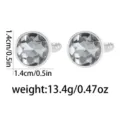 Classic round silver cuff links with grey crystal faceted stones for business shirts. - Gray