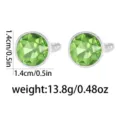 Classic round green crystal cufflinks with silver tone metal base, 1.4cm shirt accessory. - Light Green