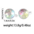 Multicolor crystal cufflinks for men women, elegant 1.4cm round silver shirt sleeve buttons. - AB White