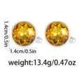Round yellow crystal gemstone cufflinks for men and women shirts, business elegant style. - Yellow